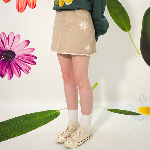 Flower Denim Skirt(BEIGE)