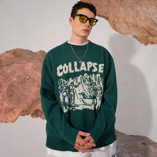 Collapse Oversized Sweater(TEAL GREEN)