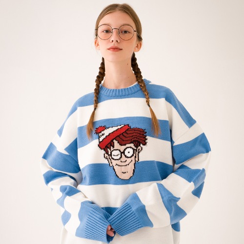 [Where is Wally?] Oversized Stripe Sweater(BLUE)