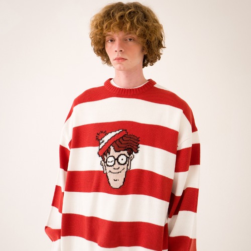 [Where is Wally?] Oversized Stripe Sweater(RED)
