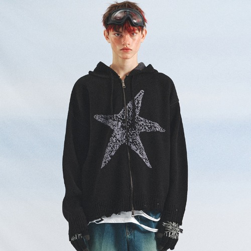 Starfish Hood Zip-Up Sweater(BLACK)