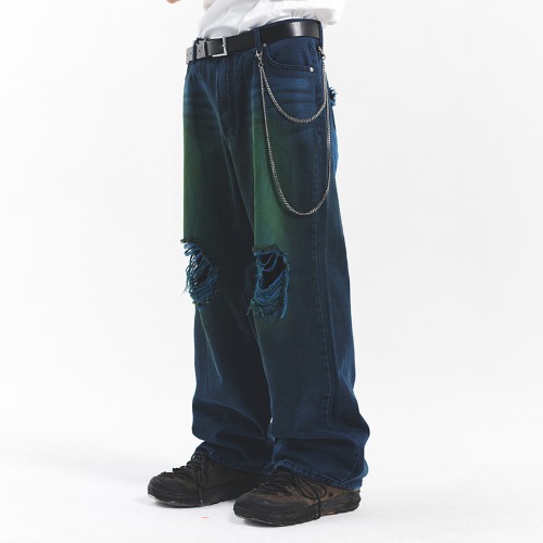Color Washing Damage Pants(BLUE)