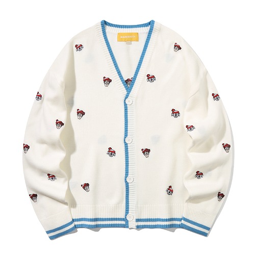 [Where is Wally?] Face Cardigan(WHITE)