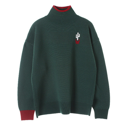Cactus Turtleneck Sweater(GREEN)